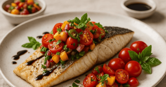 Lubina con pico de gallo