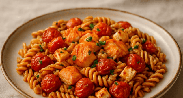pasta con salmón y feta